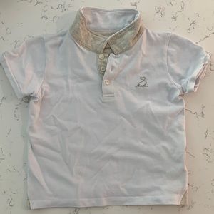 Me&Henry Boys 5/6y white polo with tan accents and puppy logo